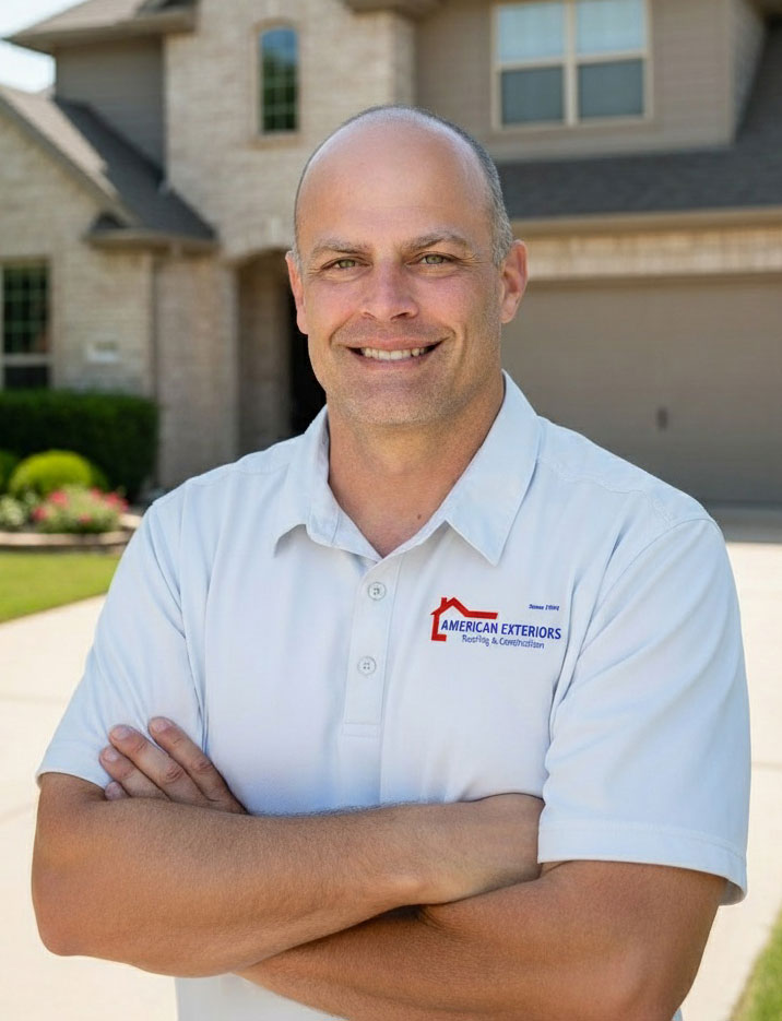American Exteriors Roofing & Construction owner in front of residential home in Oklahoma